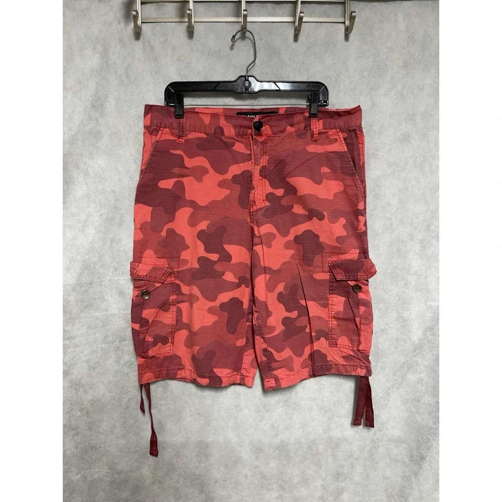 Southpole Shorts Men's 36 Red Camo Ripstop Cargo Red Label Utility Casual 12